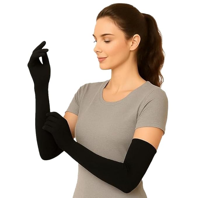 Pack of 3 Unisex Cotton Long Gloves Arm Covers (Multicolor)