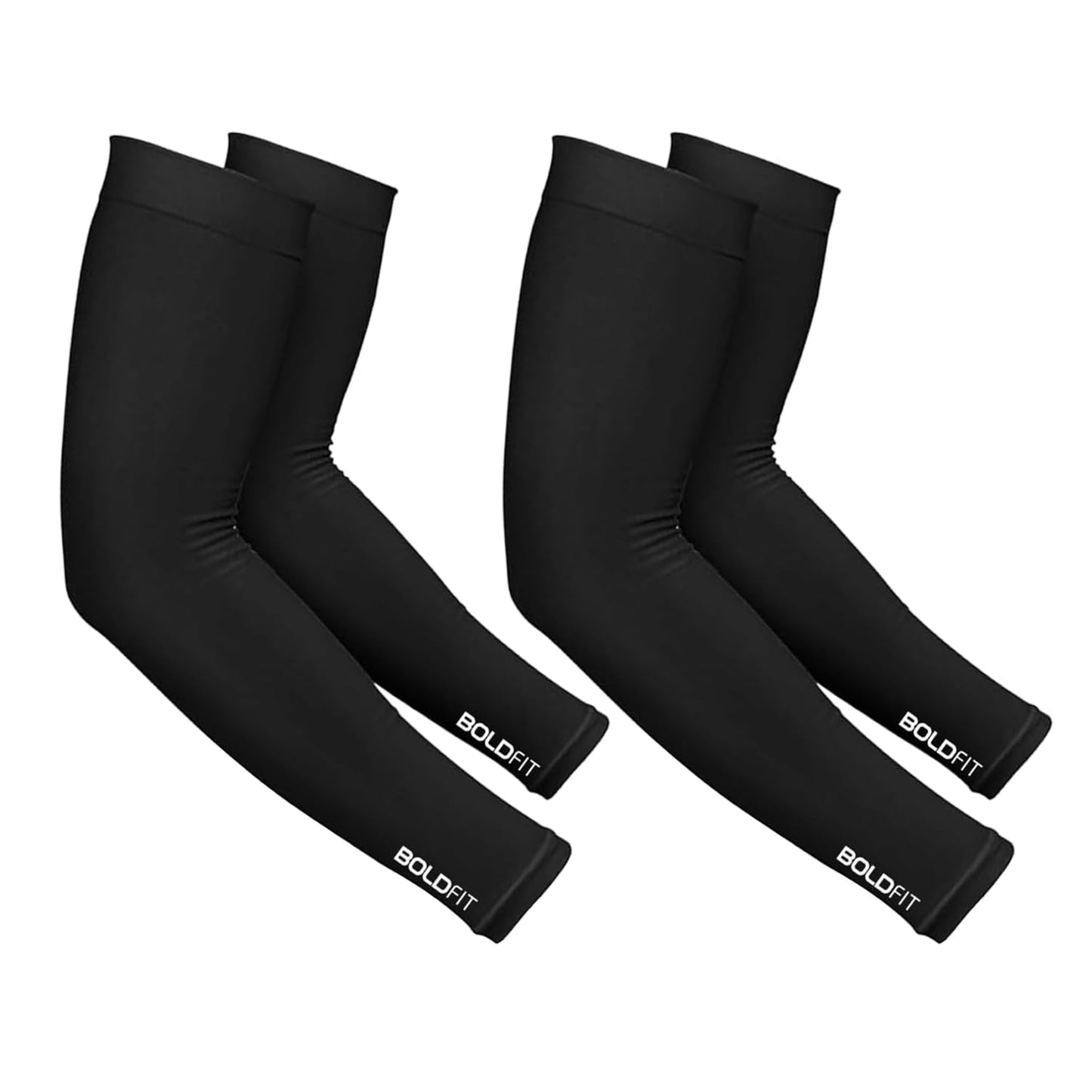 UV Protection Cooling Arm Sleeves (2 Pairs / 4 Sleeves) – Black Sun Protection Sports Arm Covers for Men & Women