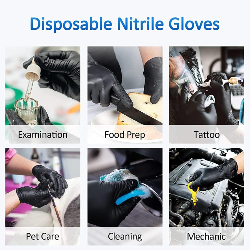 Black Nitrile Gloves, Surgical & General, Disposable Powder Free Examination Hand gloves Multi Purpose with Superior Durability Gloves (Medium, Pack of 100 (Black))