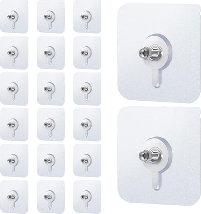 20PCS Heavy Duty Transparent Self-Adhesive Wall Hooks | Waterproof & Rustproof | No Drill Wall Mount Hooks for Bathroom, Kitchen & Home Organization