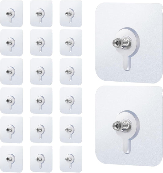 20PCS Heavy Duty Transparent Self-Adhesive Wall Hooks | Waterproof & Rustproof | No Drill Wall Mount Hooks for Bathroom, Kitchen & Home Organization