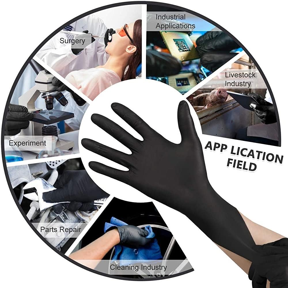 Black Nitrile Gloves, Surgical & General, Disposable Powder Free Examination Hand gloves Multi Purpose with Superior Durability Gloves (Medium, Pack of 100 (Black))