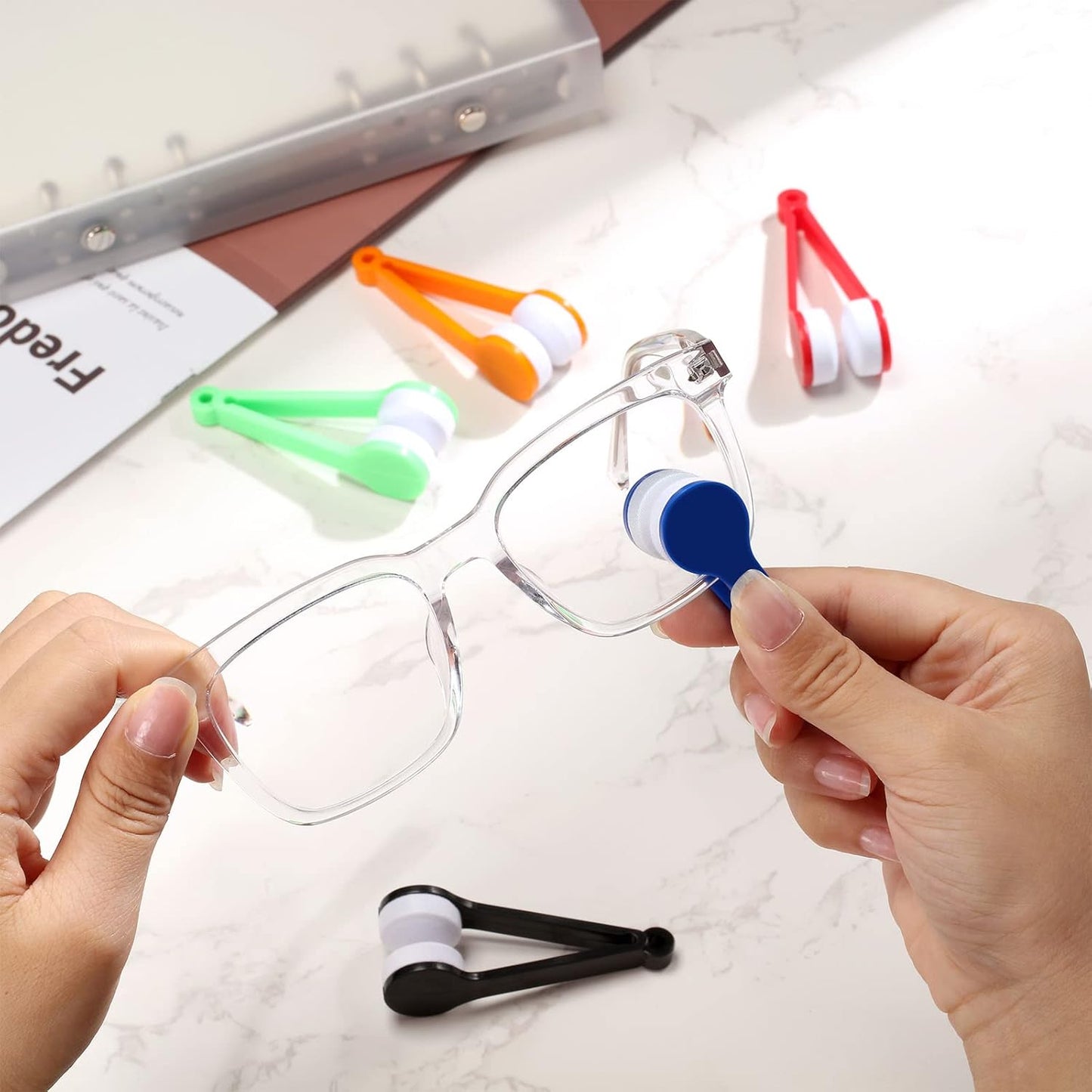 Lens Cleaner Brush Clip Specs Cleaning Tool With Key Hole Microfiber Cloth Handle Reading Glasses with Keyring pack of 4