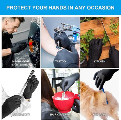 Black Nitrile Gloves, Surgical & General, Disposable Powder Free Examination Hand gloves Multi Purpose with Superior Durability Gloves (Medium, Pack of 100 (Black))