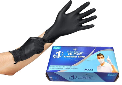 Black Nitrile Gloves, Surgical & General, Disposable Powder Free Examination Hand gloves Multi Purpose with Superior Durability Gloves (Medium, Pack of 100 (Black))