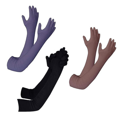 Pack of 3 Unisex Cotton Long Gloves Arm Covers (Multicolor)