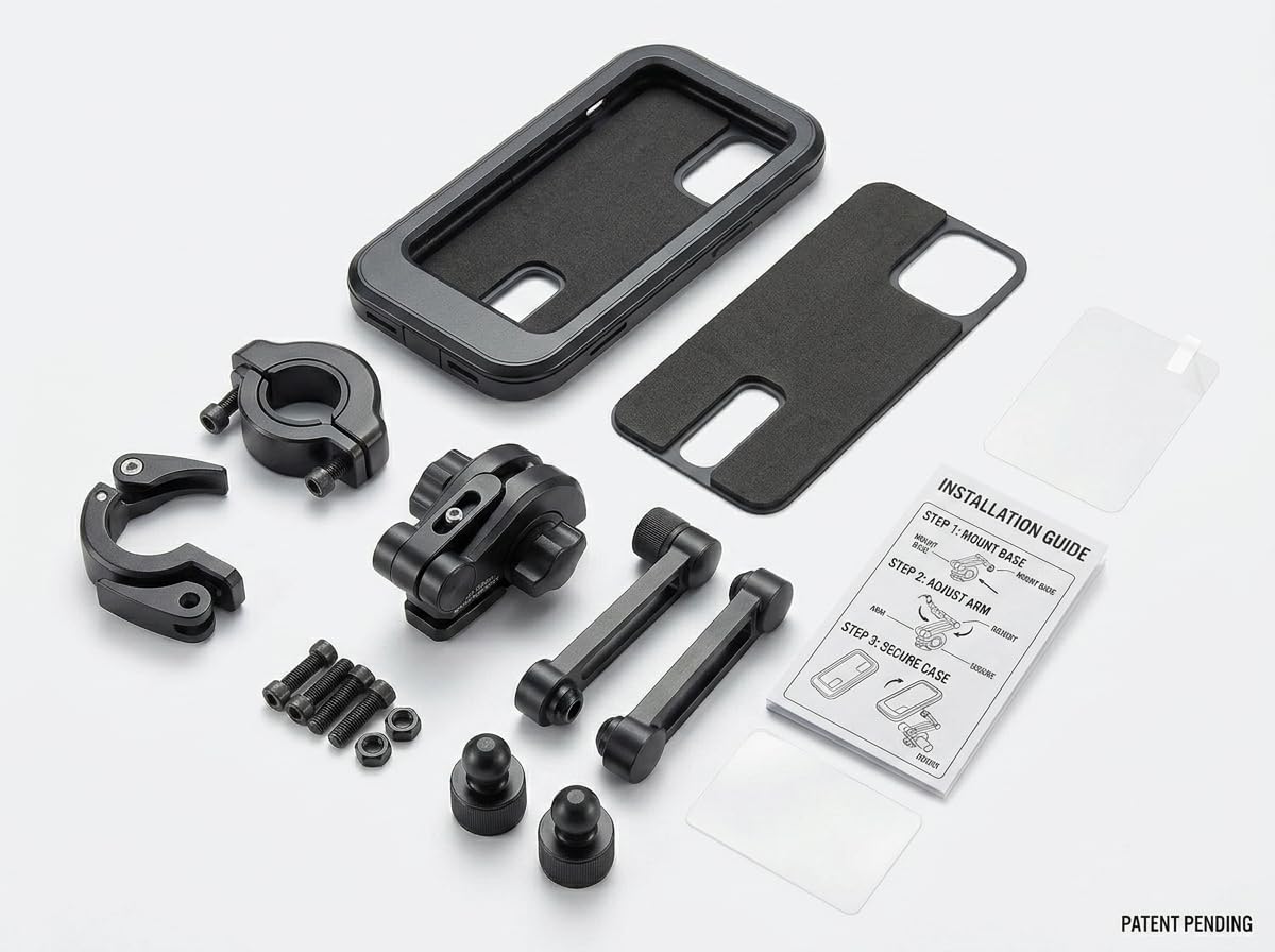 360° Adjustable Waterproof Motorcycle & Bicycle Phone Holder Case – Shockproof Handlebar Mount for Navigation & Riding