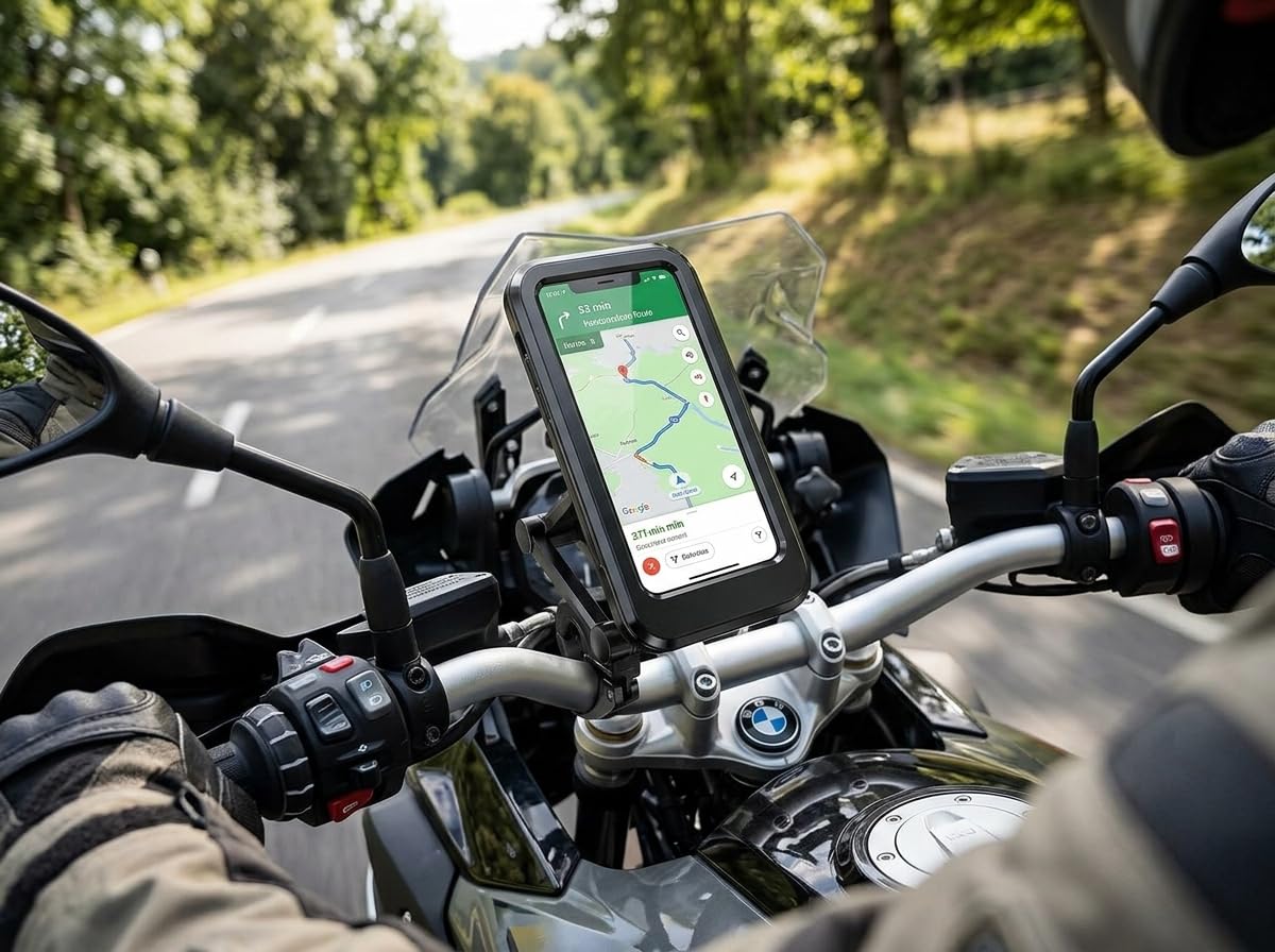 360° Adjustable Waterproof Motorcycle & Bicycle Phone Holder Case – Shockproof Handlebar Mount for Navigation & Riding