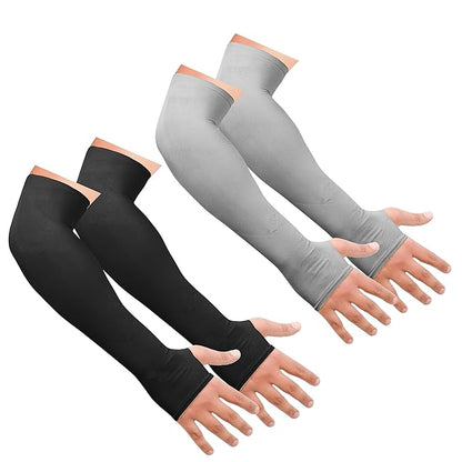UV Protection Cooling Arm Sleeves (2 Pairs / 4 Sleeves) – Black Sun Protection Sports Arm Covers for Men & Women