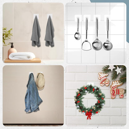 20PCS Heavy Duty Transparent Self-Adhesive Wall Hooks | Waterproof & Rustproof | No Drill Wall Mount Hooks for Bathroom, Kitchen & Home Organization