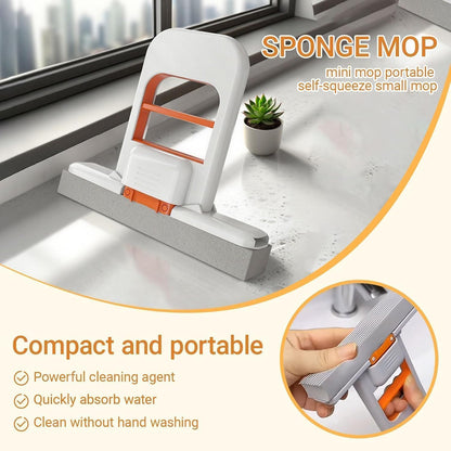Mini Portable Self-Squeeze Sponge Mop – Handheld Water Absorbing Cleaner for Kitchen, Bathroom, Glass & Countertops