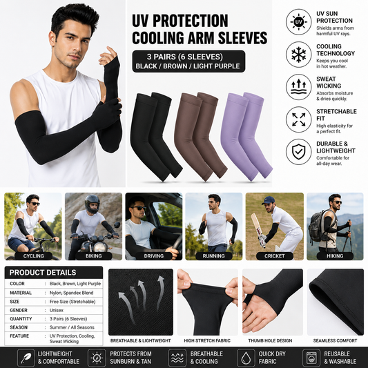 Pack of 3 Unisex Cotton Long Gloves Arm Covers (Multicolor)
